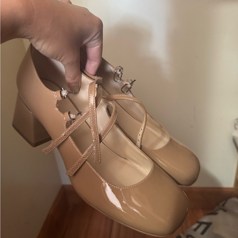 Marc Fisher Tan Block Heel Mary Janes